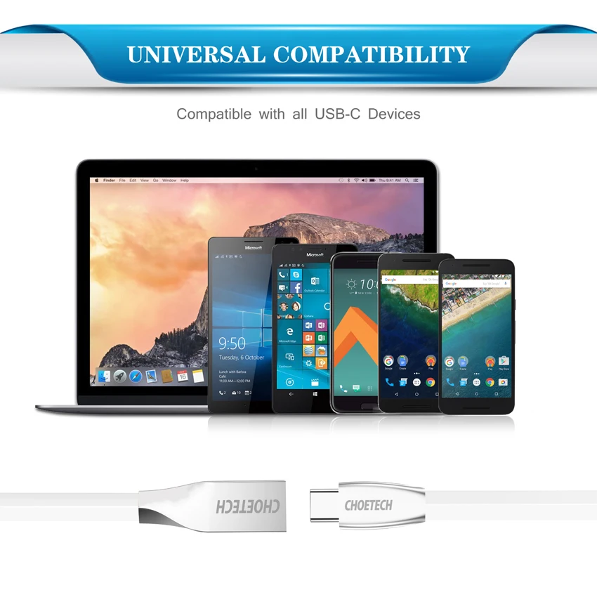 CHOETECH نوع C كابل USB-A الذكور إلى USB-C سريع شحن نوع-C كابل usb لسامسونج S9/S8/ملاحظة 8 واحد زائد الهاتف المحمول الكابلات