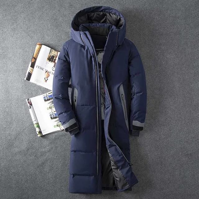 Новое поступление, мужская куртка на белом утином пуху, осенне-зимнее теплое пальто с капюшоном, Мужская Сверхлегкая куртка на утином пуху, ветрозащитная парка 8013 - Цвет: 8013 Navy Blue