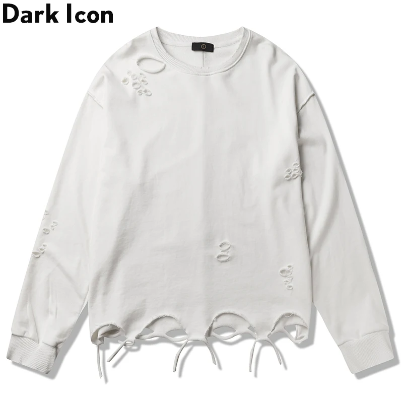 

Dark Icon Ripped Loose Sweatshirt Men Unlock Hemline High Street Fashion Men's Sweatshirt Terry Material Cotton Sweatshirt