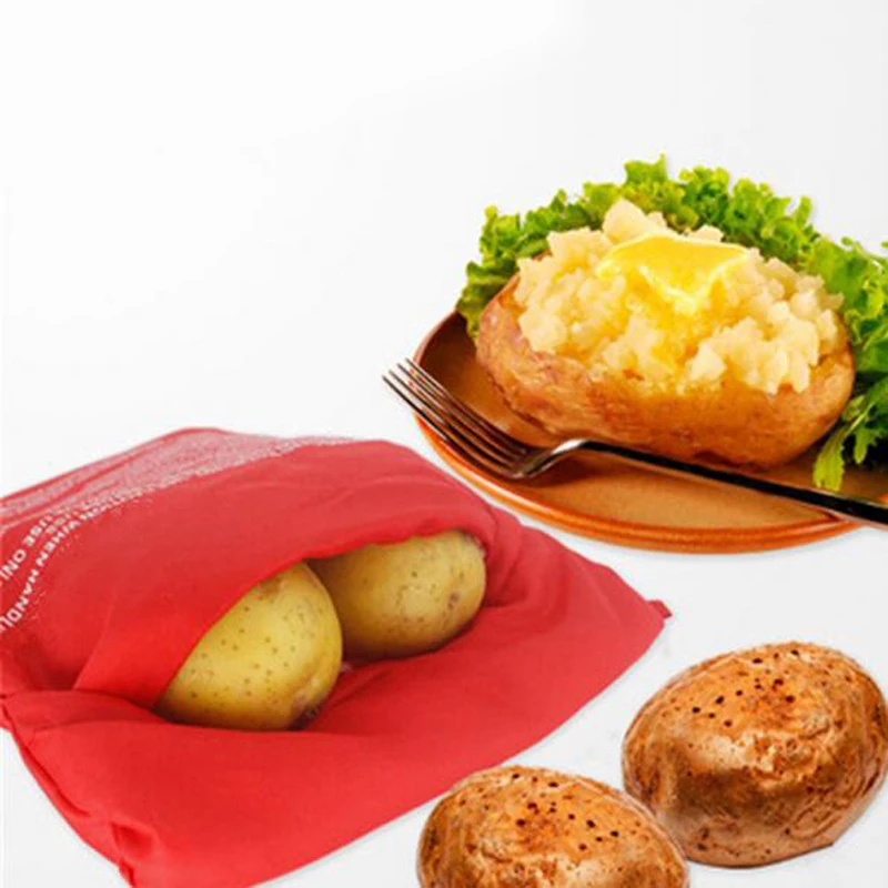 

1PC Creative Kitchen Supplies Thicker Red Washable Potato Bag For Microwave Oven Quick Fast Steam Pocket In 4 Minutes