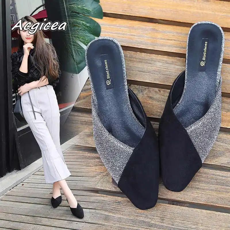 

2018 new half female slippers summer lazy shoes fashion mixed colors heel sandals slippers Non-slip Flat with slippers f080