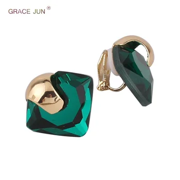 

GRACE JUN Copper Matrial Crystal Water Drop Clip on Earrings No Hole Earrings Fashion Pierced Earrings Luxury Accessory Bijoux