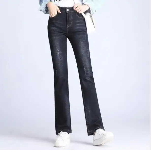 

Plus Size Blue High Waist Bract Fold Wide Leg Jeans Woman Button Loose Frayed Hem Jeans 2019 Spring Casual Solid Denim Pants