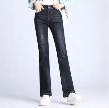 

WYWAN Plus Size High Waist Bract Fold Wide Leg Jeans Woman Button Loose Frayed Hem Jeans 2019 Spring Casual Solid Denim Pants