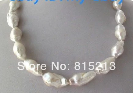 

FREE SHIPPING>@@> N1267 Unusual White Keshi Keishi Baroque Freshwater Pearl Necklace 14KGP