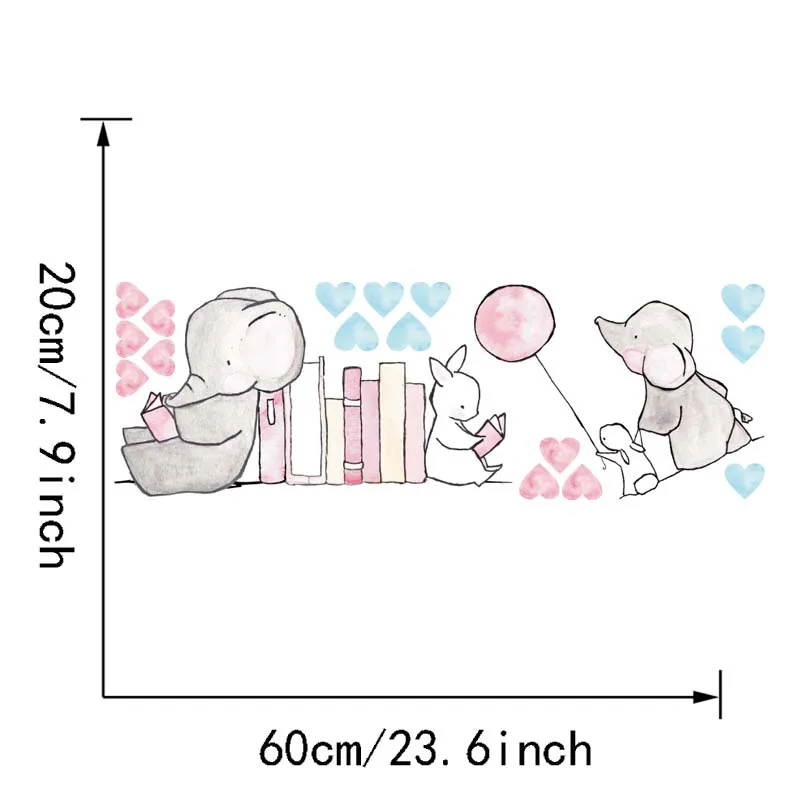Cartoon Animals Stickers On The Wall Funny Elephant Decals For Kids Baby Bedroom Home Decor Vinyl Removable Rabbits Heart Art (3)