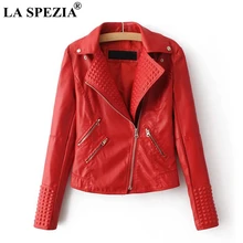 LA SPEZIA Red Jacket Women Biker Motorcycle Coats Leather Female Punk Rock Cuff Zipper Pocket Asymmetrical Autumn Jacket 2019