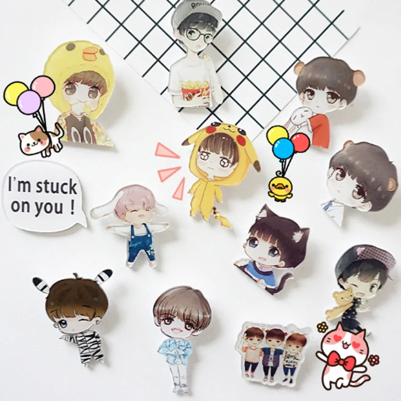 

4PCS Cartoon boy Icons Acrylic Badges for Backpack Badges Clothes Plastic Badge Kawaii Pin brooch Badge