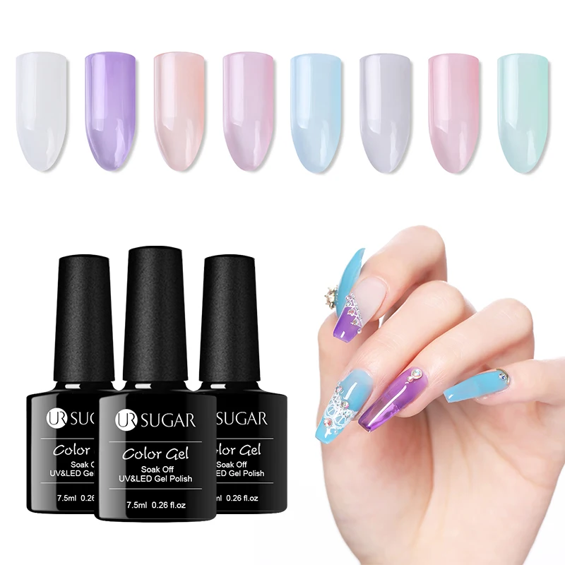 

UR SUGAR 7.5ml Jelly Color Gel Nail Polish Pink Pure Semi Permanent Vernis Nails Hybrid Varnish Nail Primer Soak Off UV LED Gel