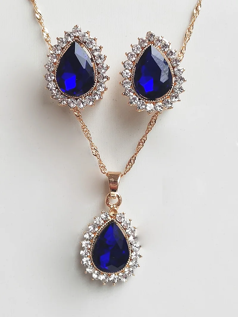 Австрийский Кристалл Ювелирные наборы для женщин ожерелье с подвеской-каплей серьги Набор Свадебные украшения