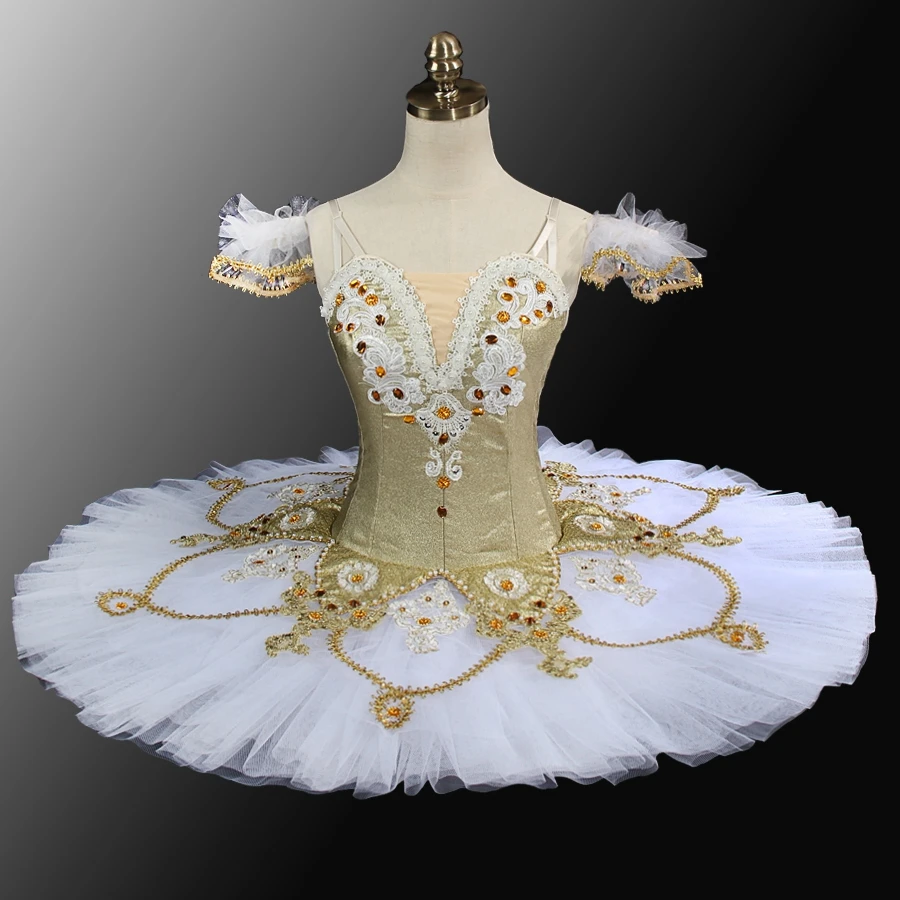 

Raymonda Professional YAGP Gold Nutcracker Professional Pancake Ballet Tutus White Tulle Women Performance Stage Costume