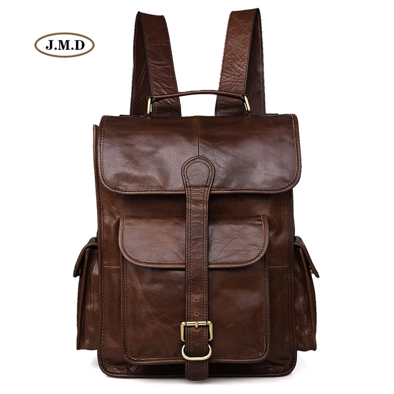 

Augus Genuine Cow Leather Coffee Color Causal Large Capacity Backpack Travel Rucksack Fashion Schoolbag Laptop Bag 7283C-1