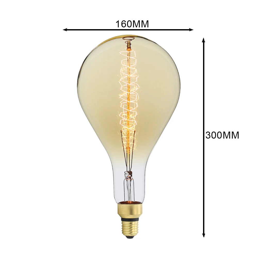 Винтажный светильник Эдисона большого размера PS52 A160, декоративная лампа накаливания E27 220 в 60 Вт, антикварная ретро лампа Эдисона - Цвет: amber