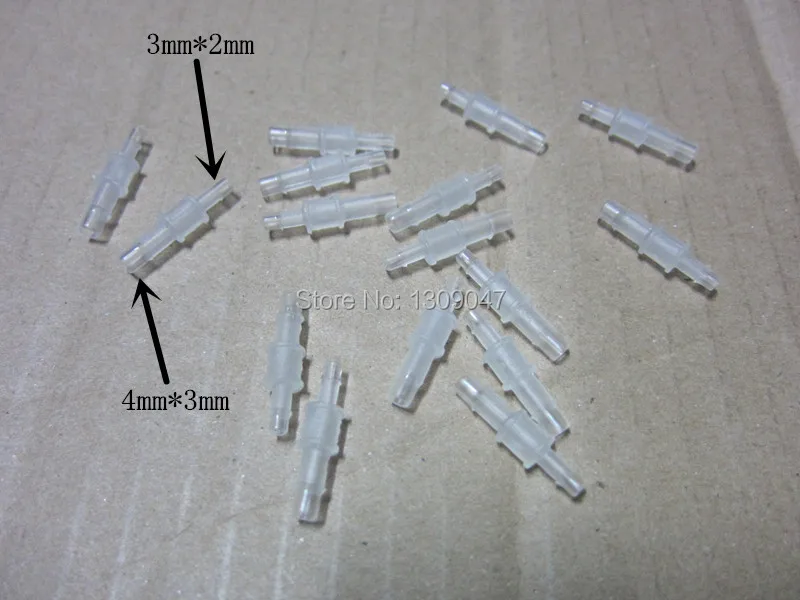 

50pcs/lot Plastic ink tube connector Eco solvent printer tube connector 3X2mm to 4X3mm Mutoh Roland Mimaki ink tube connectors