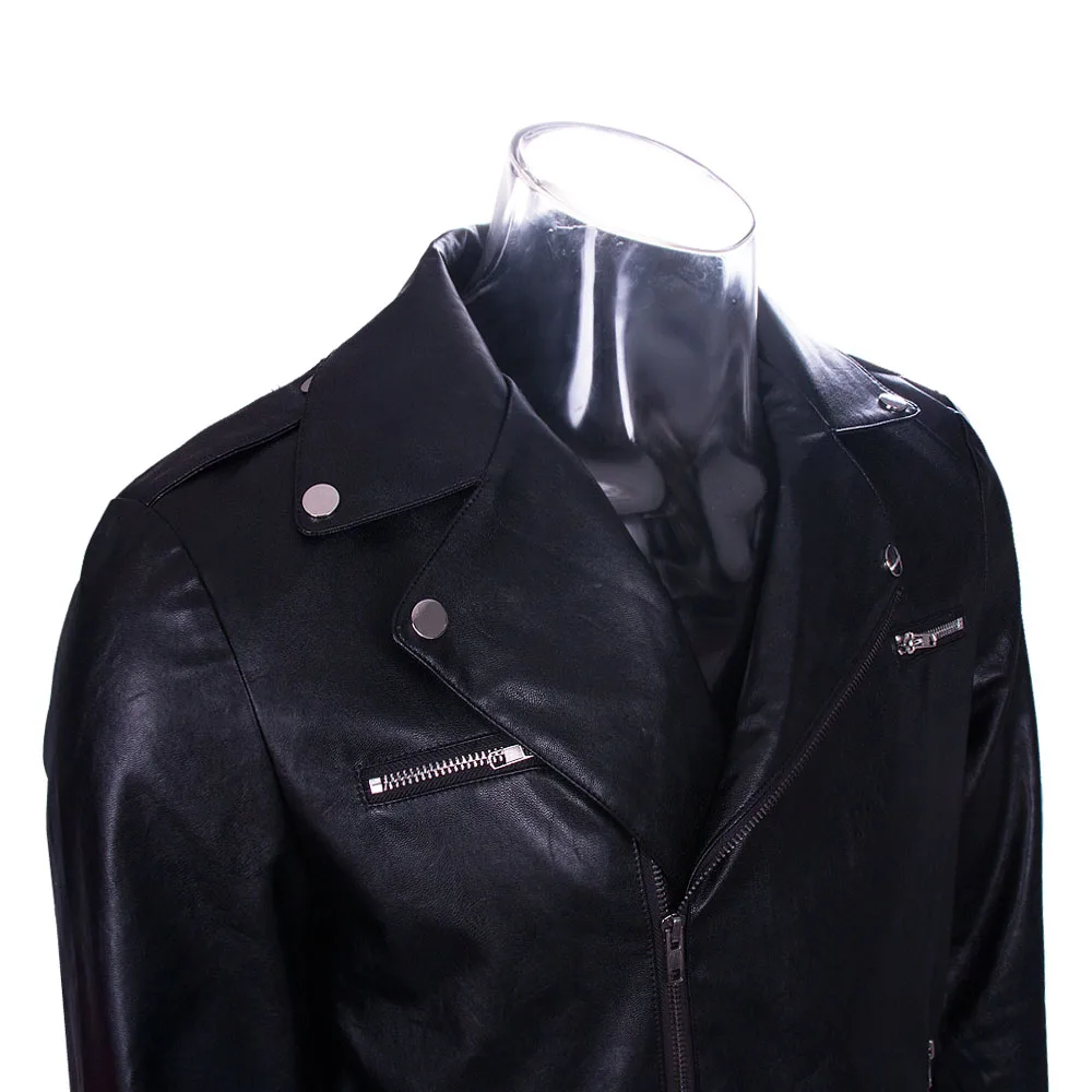 The Walking Dead Negan Men's Motorcycle Leather Jacket PU Leather Jacket Cosplay Black Fresh Top Coat Halloween Party Prop (7)