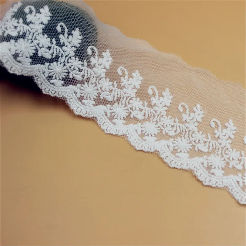 

10 yard 8cm 3.14" wide ivory gauze mesh tulle cotton embroidered tapes lace trim ribbon fabric 1011072QL4K24