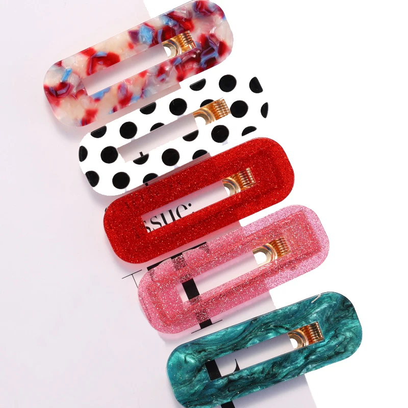 

New Arrivals Acrylic Geometric Rectangle Hairpins Solid Dot Patchwork Hair Clips Barrette for Women Hair Accessories Headdress
