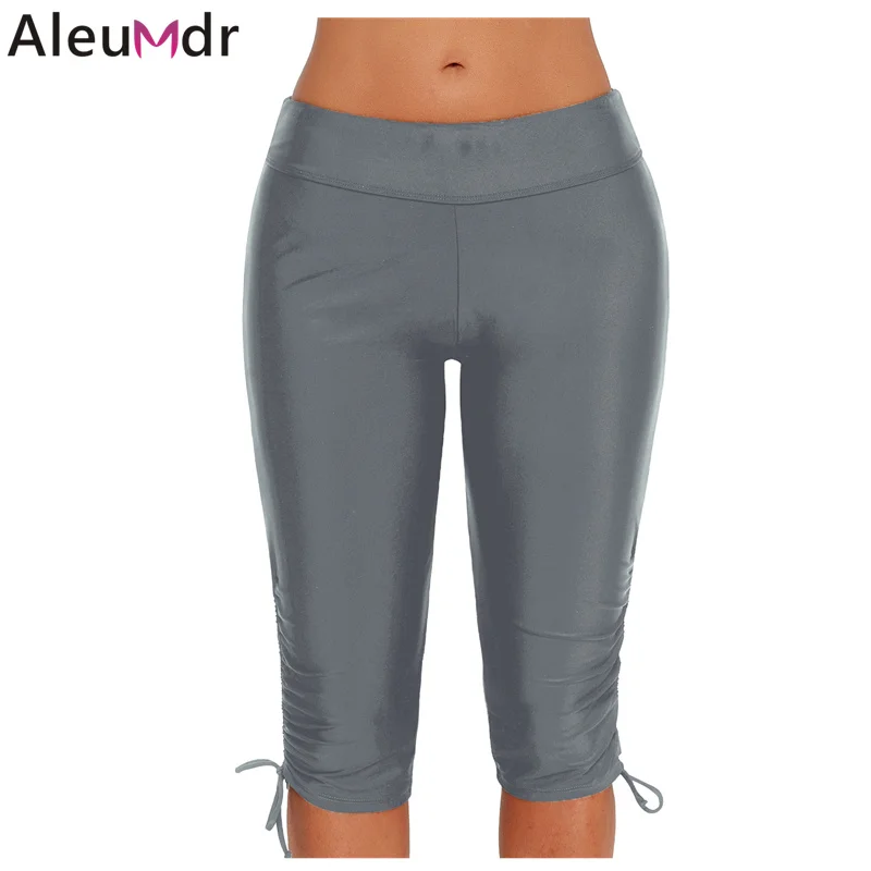 Aleumdr ضيق بانت ملابس السباحة 1 قطعة النساء اللياقة البدنية الأسود Ruched الجانب التعادل تمتد الخصر تسبح أسفل السراويل سريعة الجافة السيدات LC410790