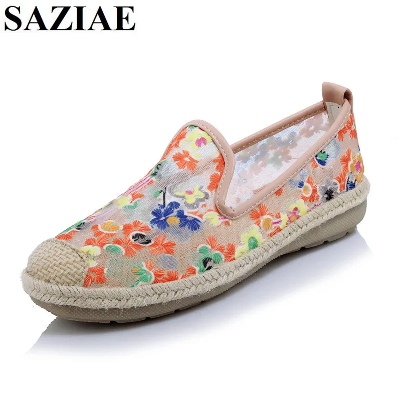 

[SAZIAE]Hot Breathable Casual Shallow-mouth Women Print Flowers Women Loafer Flats Nurse Fashion Flats Zapatos Mujer Shoes Woman