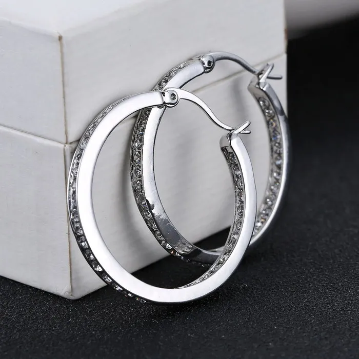 

New Fashion Elegant Silver Hoop Earrings Party Earrings for Women/Full Crystal Beaded Hoop Earring Women Jewelry