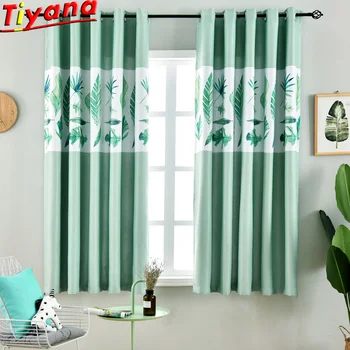 

Blue/Green Curtains for Living Room 1PCS 100*200CM Leaves Printed Blackout Curtains for Bedroom Home Decoration PC029#30