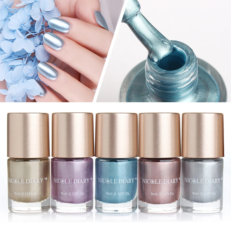 

NICOLE DIARY 9ml Mirror Effect Nail Polish Metallic Rose Gold Silver Shiny Nail Art Varnish Polish Manicure Lacquer Varnish