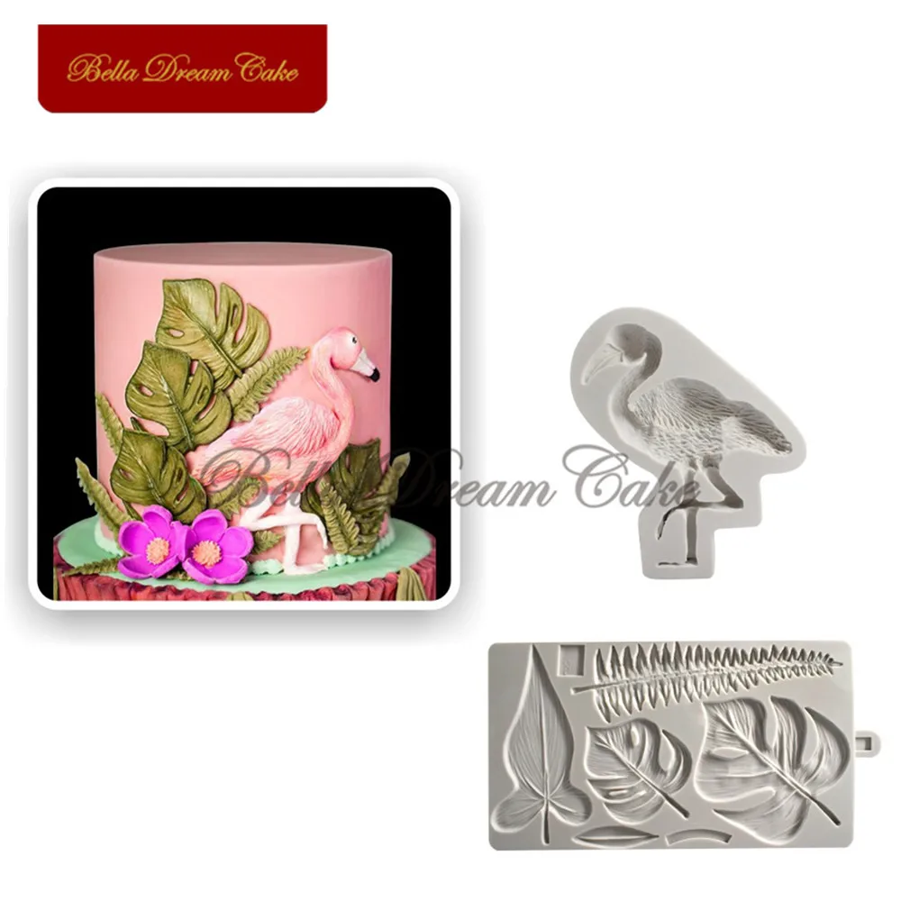 Фламинго и большая силиконовая форма в виде листьев Sugarcraft для шоколада формы