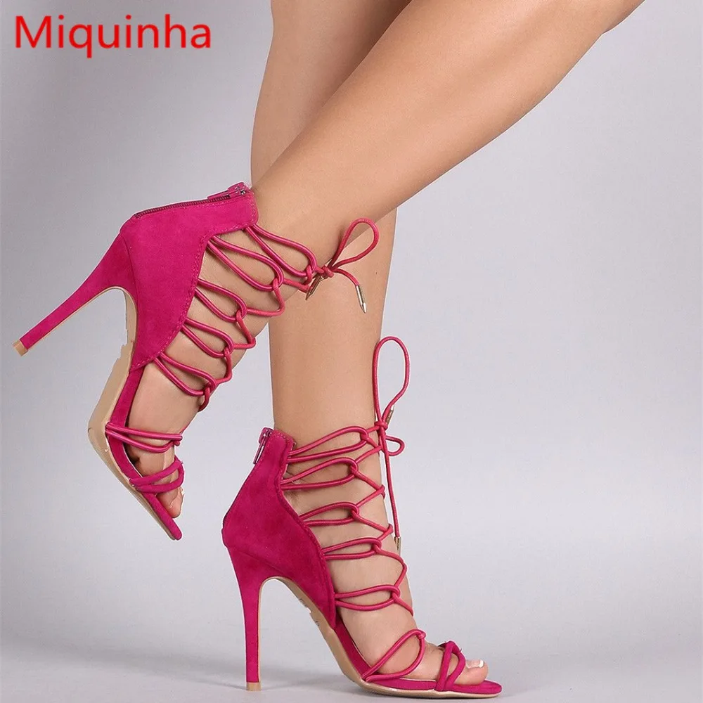 Miquinha Sexy Hallow Out Women Sandal High Thin Heel Lace Up Gladiator Peep Toe Butterfly Knot Women Party Runway Mujer Sandalia