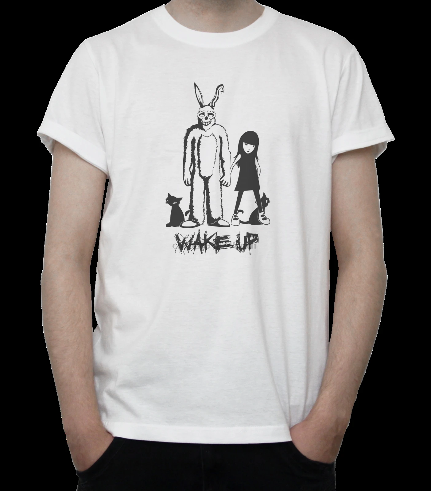 

RABBIT MASCKOT WAKE UP T-SHIRT Donnie Darko BUNNY Movie SUIT Grey WHITE 5-Sizes