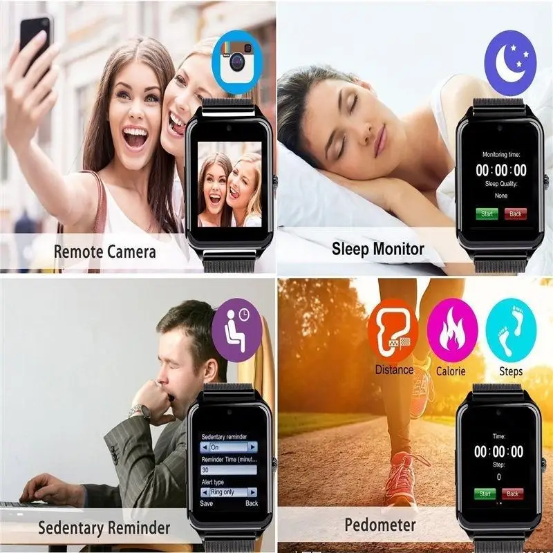 Смарт часы для мужчин и женщин фитнес трекер с металлическим ремешком Bluetooth