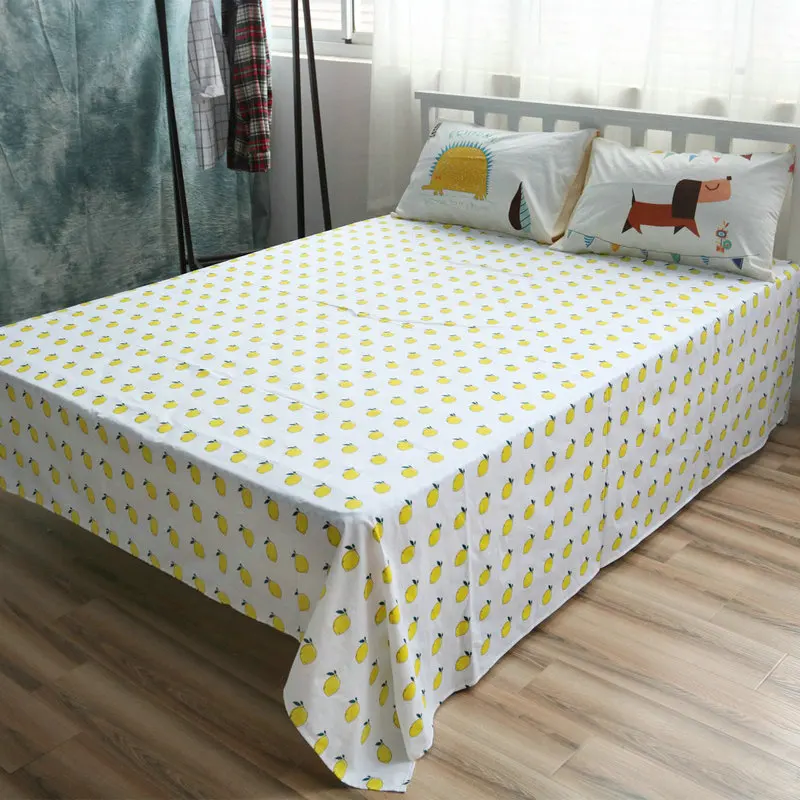 Cotton Bed Linen Custom Size Lemon Sheet Sets Cotton Flat Sheet Queen