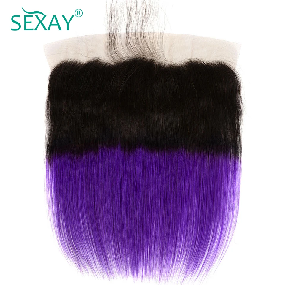 

SEXAY Ombre 1B/Pruple 13x4 Lace Frontal Closure Pre Plucked With Baby Hair Non Remy Hair Two Tone Ombre Human Hair Lace Frontals