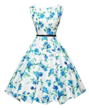 

Vintage Retro 50s Hepburn Waist was thin printing sleeveless dress woman Audrey Hepburn summer new fashion Elegant dress