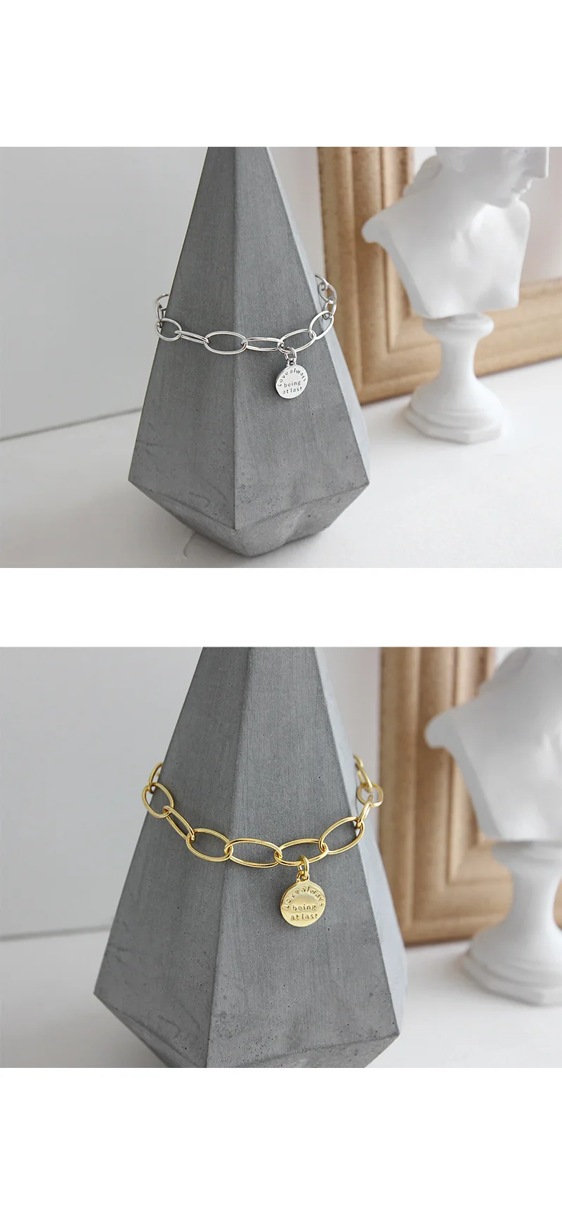 Женские браслеты-цепочки с геометрическими звеньями из серебра 925 пробы, браслет с очаровательными буквами, ювелирные украшения YMB057