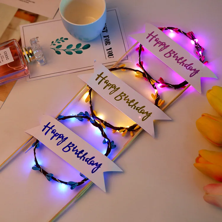 

1Pcs LED Circle Flower Cupcake Toppers Bunting Flags for Happy Birthday Party New Cake Topper Cake Decorating Accessories Round