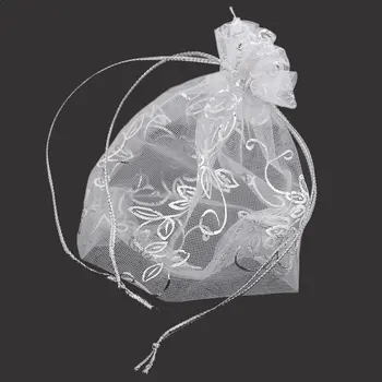 

8SEASONS Organza Drawable Wedding Gift Bags&Pouches White Leaf & Flower Pattern 12cm x 10cm,50PCs 2015 new