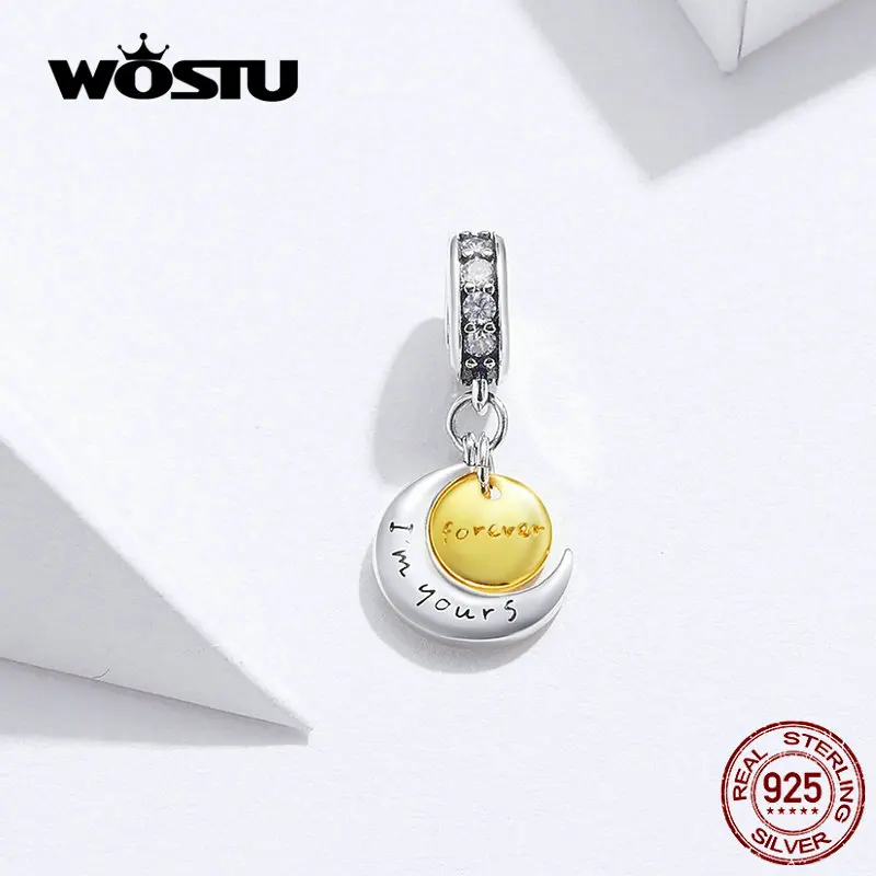 

WOSTU I'm Yours Forever 100% 925 Sterling Silver Moon & Sun Dangle Charms Fit Original Bracelet Pendant Jewelry Making FIC1231