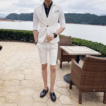 

Men's suit men's fashion solid color slim thin section five-point sleeve jacket with shorts two-piece men's summer casual shorts