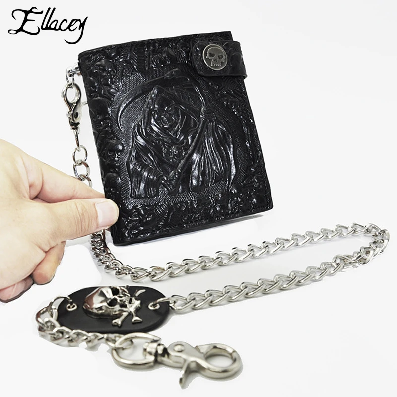 Cartera Retro con diseño de estilo europeo, estilo Punk Rock con cadena Horizontal para - AliExpress