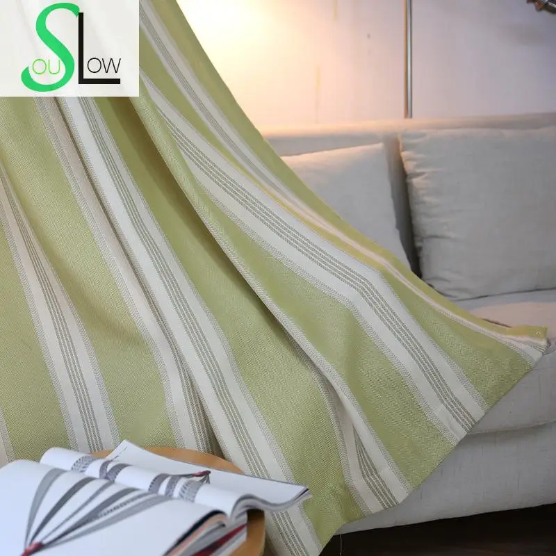 

Slow Soul Blue Green Cotton Sliver Curtain Modern Striped Tulle Curtains For Living Room Cortina Cortinas Kitchen Bedroom