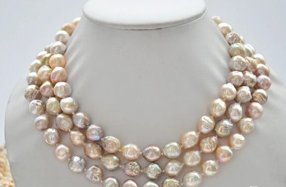 

xiuli 003227 3row 18" pink lavender almost round keshi reborn Edison pearl necklac