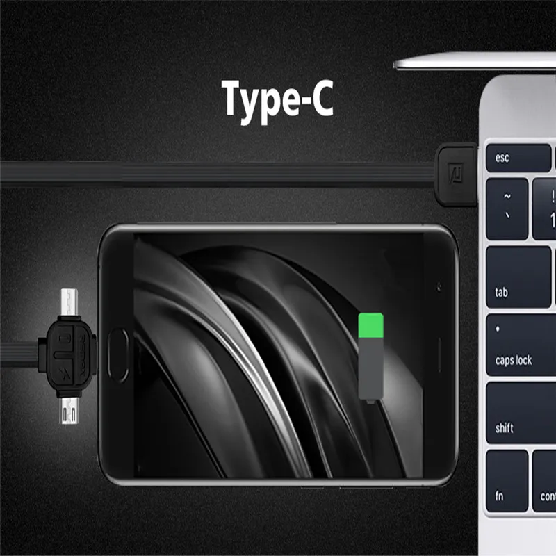 REMAX 3in1 USB Type C 8pin USB Cable to Micro USB Data Cable TPE Charging Transfer charger cable for iphone for xiaomi Huawei