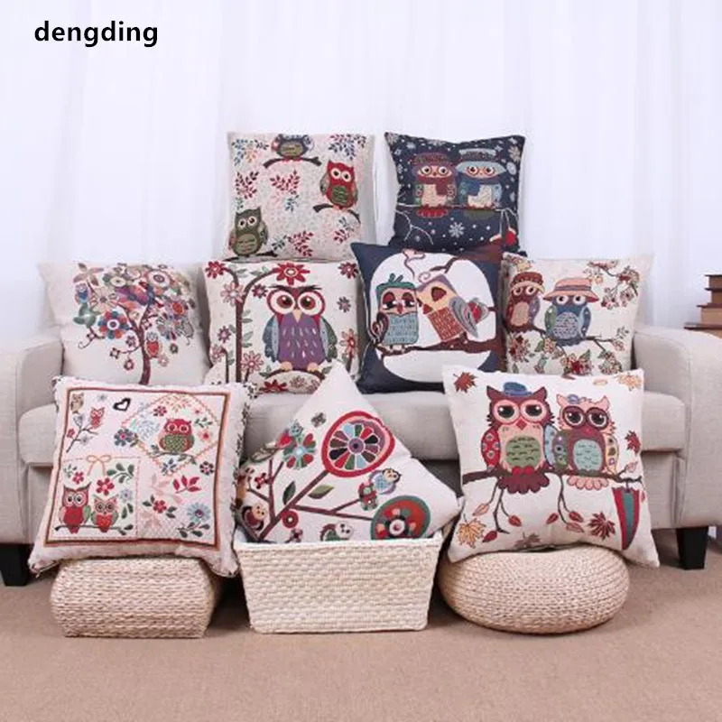 

Hot Sale Cotton Linen Owl Bird Throw Pillow Case
