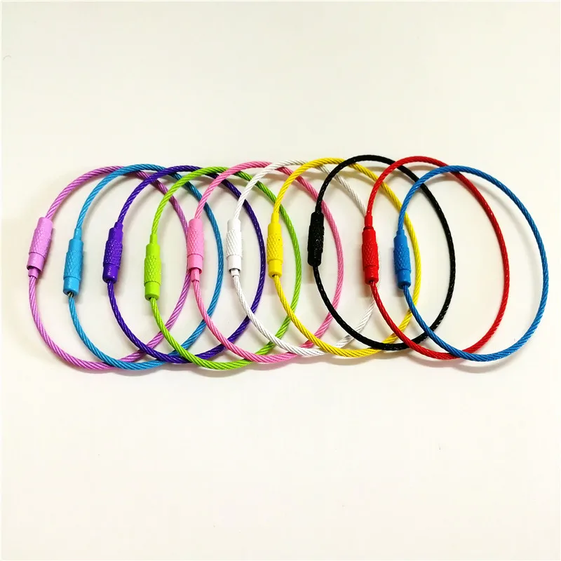 

100pcs/lot Car 2019 Baking Paint Stainless Steel Wire Keychain Cable Rope Keyring Colorful Colors Key Chain Rings Holder