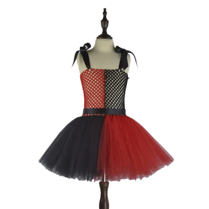 Детские платья для костюмированной вечеринки в стиле клоуна на Хэллоуин; цвет красный, черный; комплект с платьем-пачкой для девочек; вечерние костюмы для костюмированной вечеринки на Хэллоуин