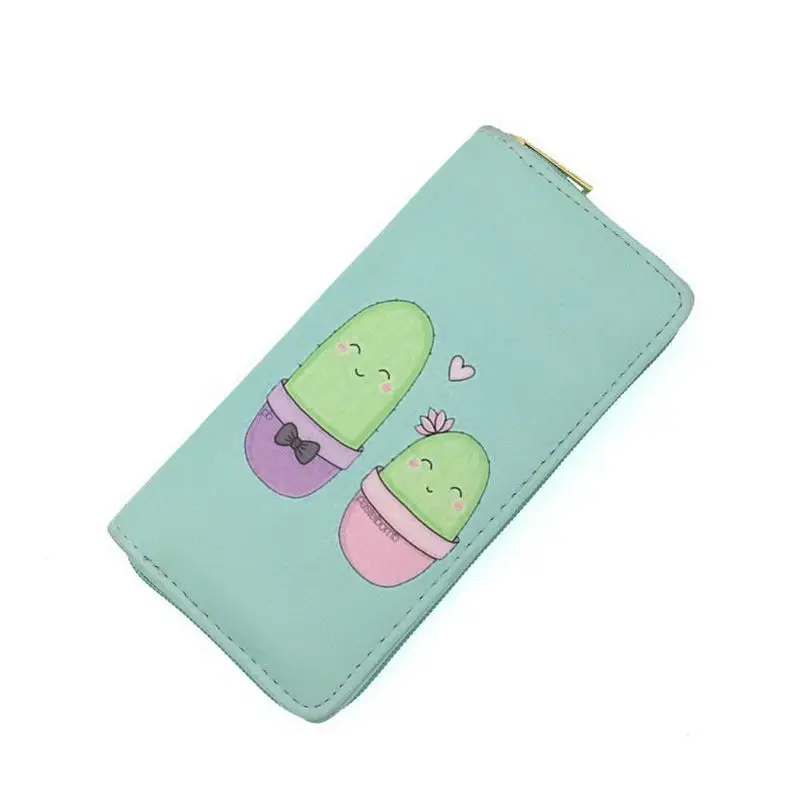 KANDRA Summer Cactus Plant Printing Women Long Wallet Fashion PU Leather Coin Purse Phone Case Ladies Card Holder Clutch Bag