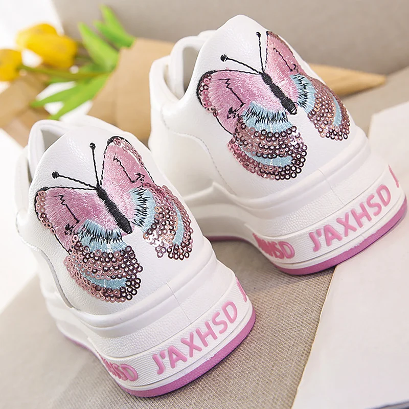 

Butterfly Embroider women's vulcanize shoes comfortable wedge sneakers female shoes spring designer women sneakers