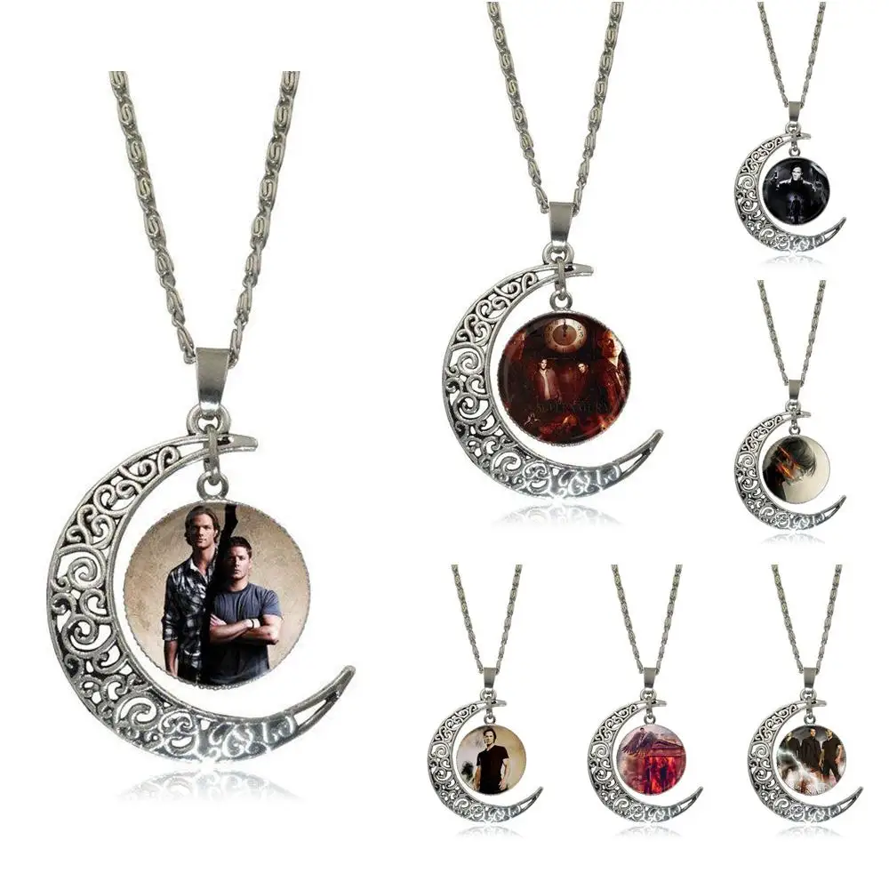 

EJ Glaze Supernatural Sam For Women Wedding Gift Glass Pendant Necklace Handmade Half Moon Pendant Necklace