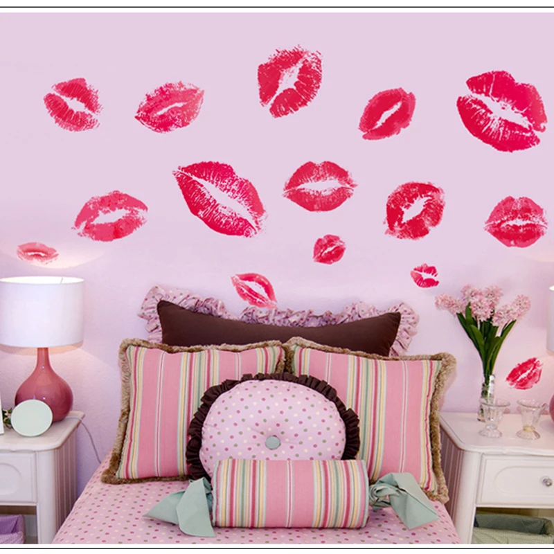 Hot Sale Kisses Wall Sticker Lip Print Living Room Bedroom Decorative Home Decals Combination Mural Valentine's Day Decor