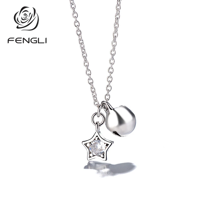 FENGLI 925 Silver Full Clear Crystal Style Necklaces Star Lover's Valentine's Day Gift Collar De Plata Femme Jewelry | Украшения и